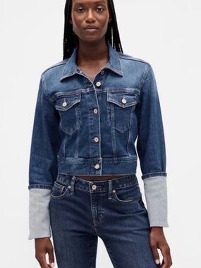 GAP Pin-Cuff Crop Icon Denim Jacket Women's NEW Size Medium